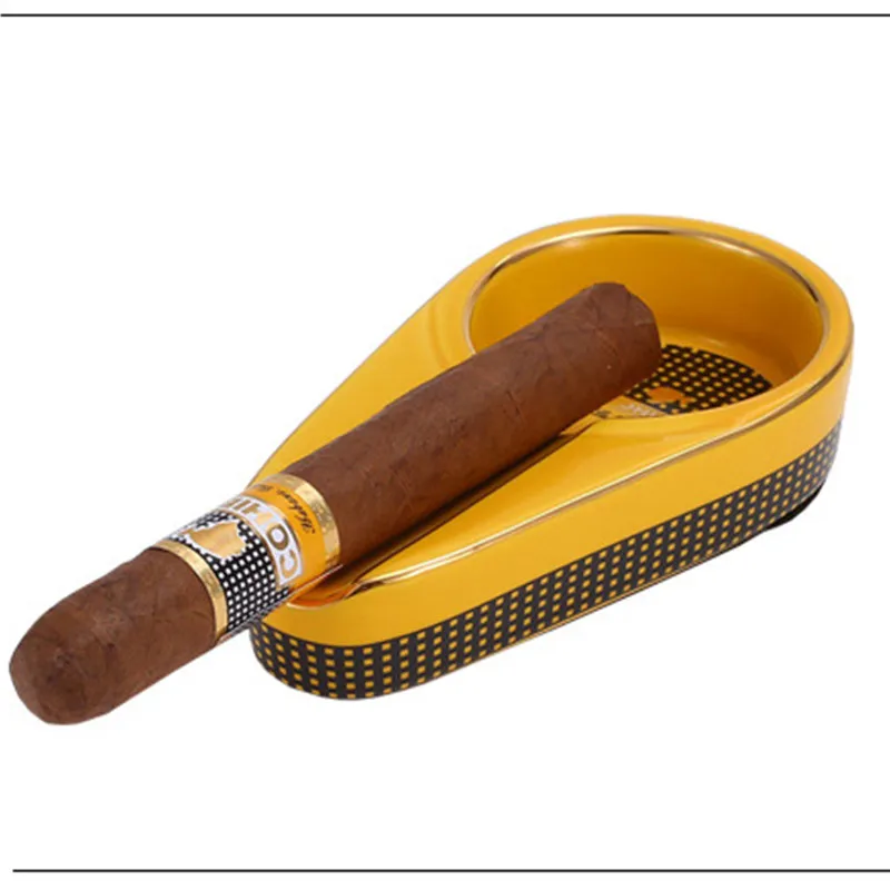 

Ceramic Cigar Ashtray Portable Yellow Ashtray For COHIBA Cigar Single Cigar Holder Round Ash Slot Cigarette Ashtray Travel