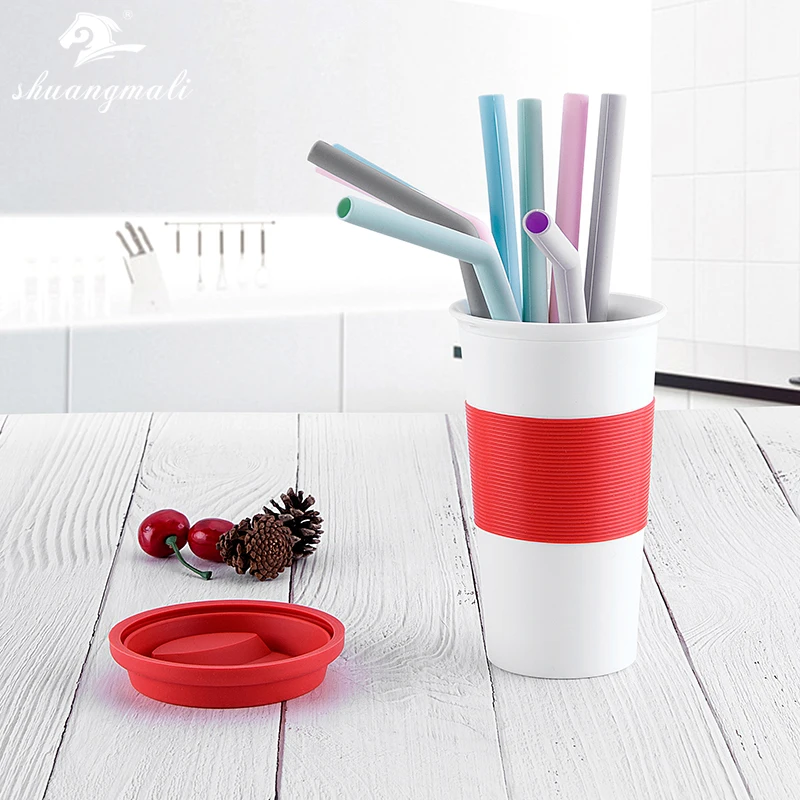 Многоразовый силиконовый набор соломинок 6 шт. удлиненные гибкие соломинки с