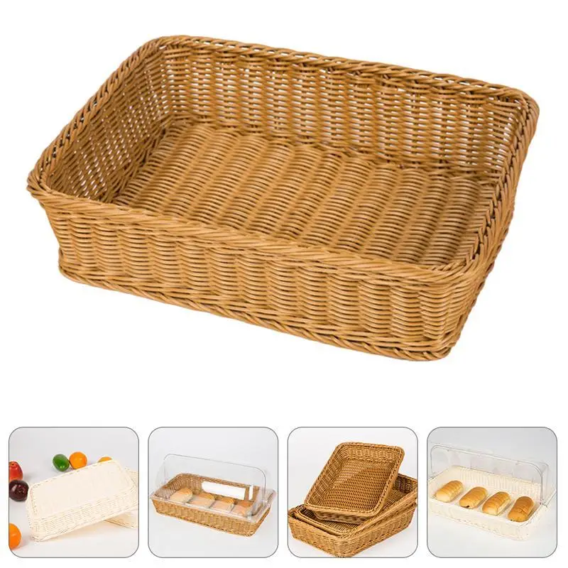 

1pc Imitation Rattan Woven Basket Bread Basket Food Storage Basket for Bakery