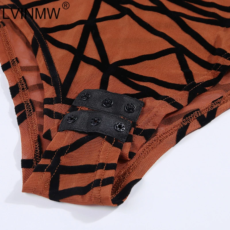 Женский комбинезон LVINMW облегающий сетчатый прозрачный в полоску с длинным