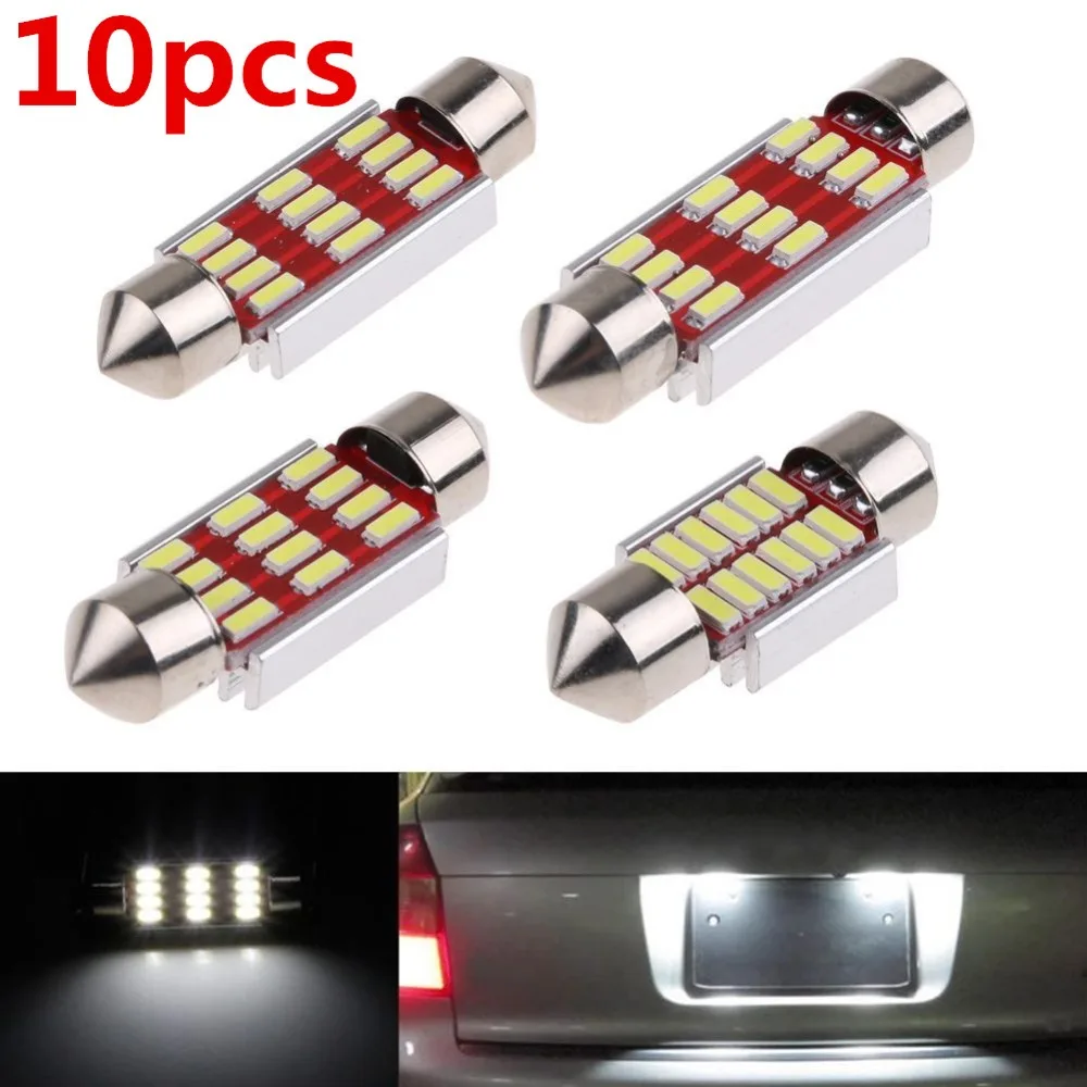 10 шт. 31 мм 36 мм/39 мм/41 мм C5W C10W 12 SMD 4014 светодиодный лампочки Canbus Error Free автомобильный фестонный лампы интерьер светильник