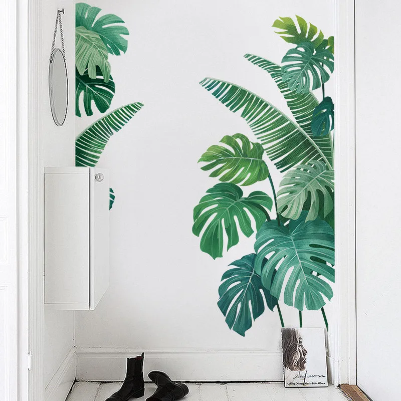 Tropical Plant Turtle Leaf Wall Sticker Fresh Beach Palm Leave Art Decal Door Wall Decoration for Living Room Kitchen Home Decor