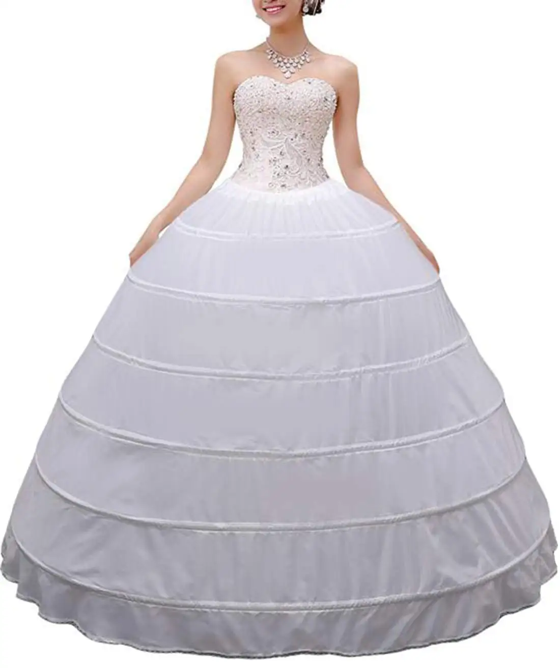 Women Crinoline Petticoat A-line 6 Hoop Skirt Slips Long Underskirt for Wedding Bridal Dress Ball Gown White 2022