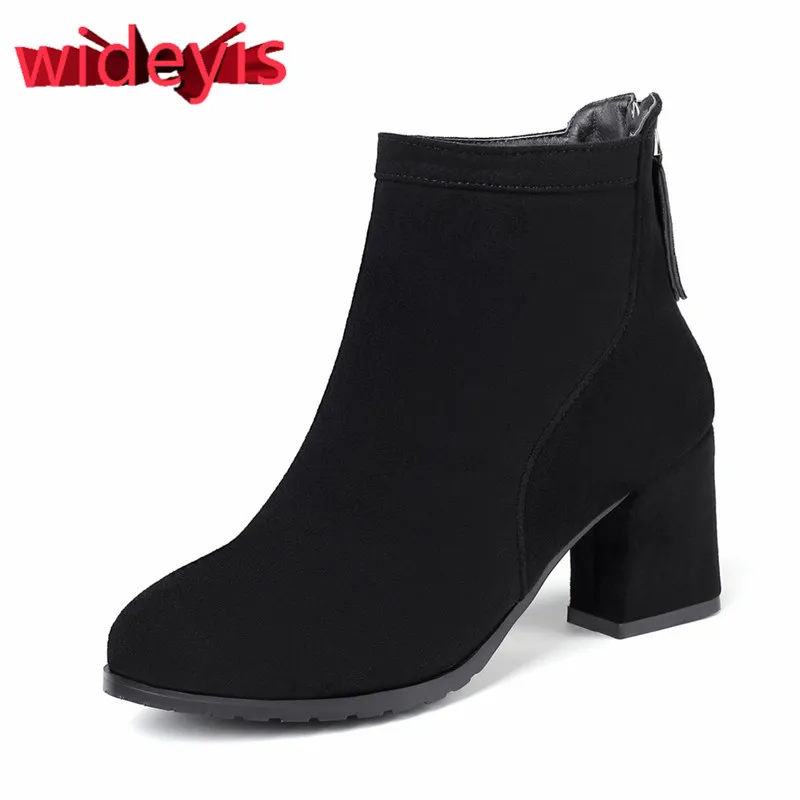 Кроссовки женские WIDEYIS высокого качества замшевые сапоги женские ботильоны на толстом каблуке модные круглые головы удобные молнии осень новые зимние сапоги женские / размер 34-43