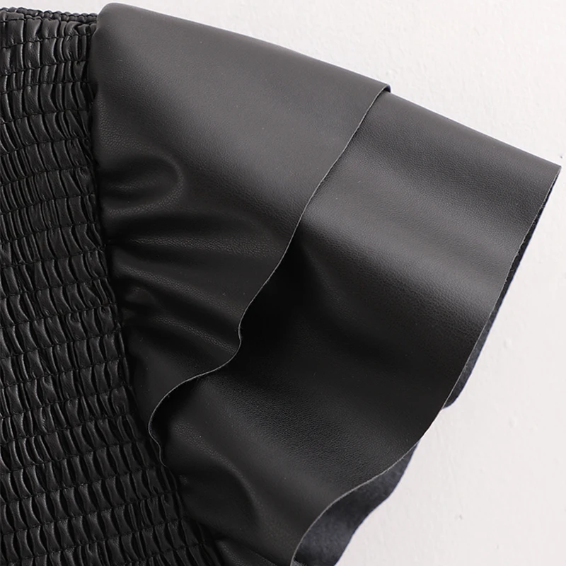 Lautaro Длинное мягкое черное кожаное платье стрейч Элегантные дизайнерские