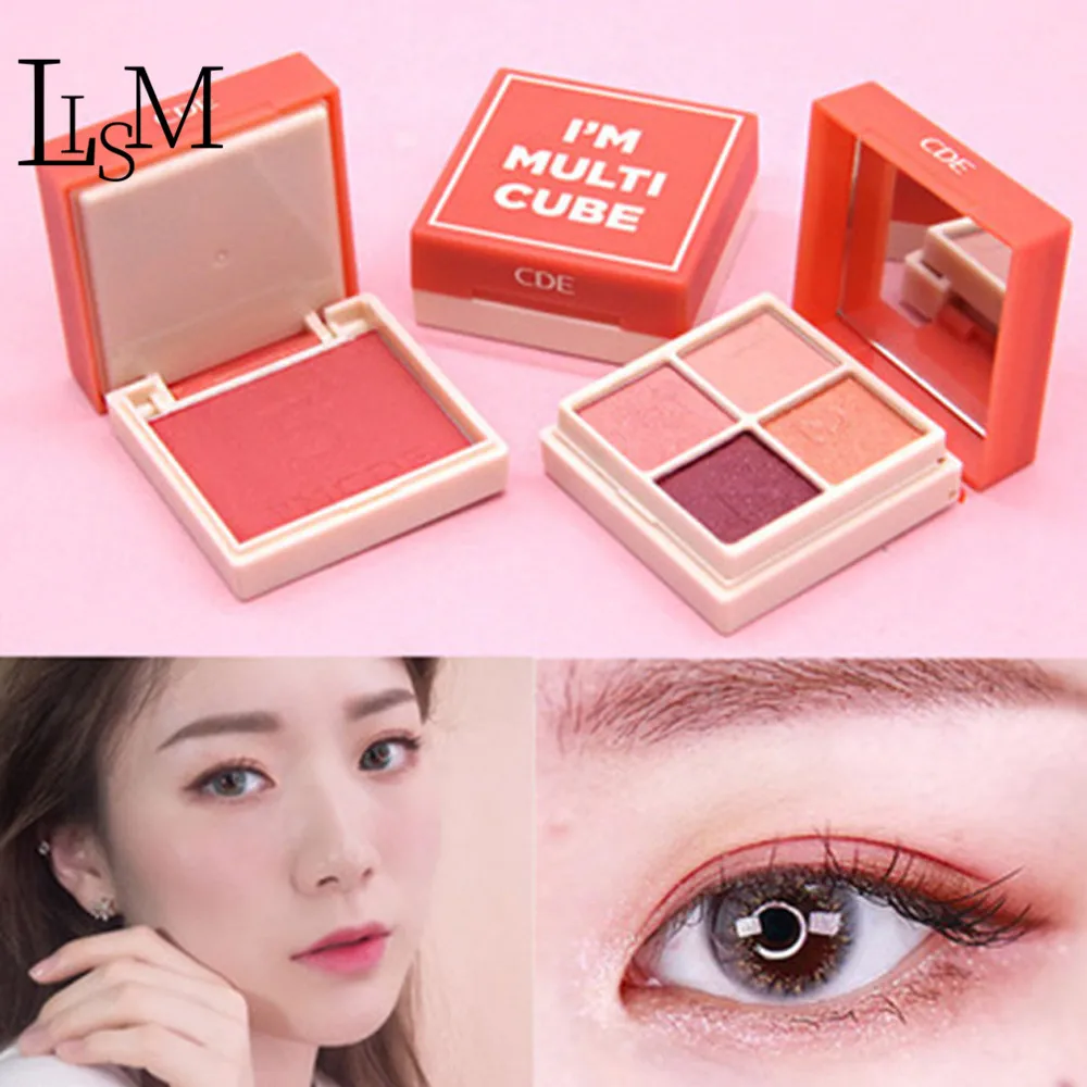 LISM 4 color тени для век Pallete румяна макияж Русалка блеск стойкие водостойкие Румяна
