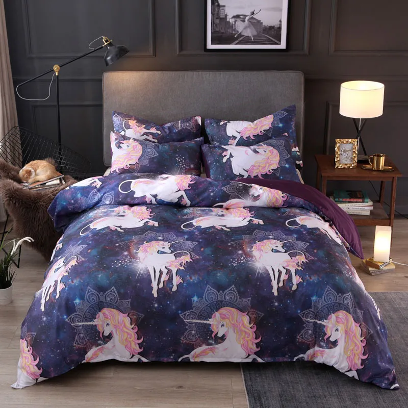 

2 Colors NEW Duvet Cover Set Includes Duvet Cover With Pillowcases Without Filler Without Sheet Polyester Bedding Starry Unicorn
