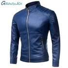 Мужская повседневная куртка из искусственной кожи, мотоциклетная приталенная верхняя одежда черного и синего цвета, размера плюс, M-4XL,ZA321