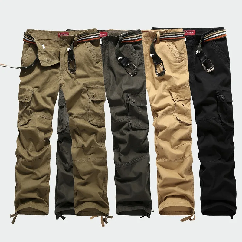 

Cargo Trousers Men's Multi-pocket Casual Straight Pants Large Size Loose Drawstring Feet Jogging Pants Male's Clothing 42