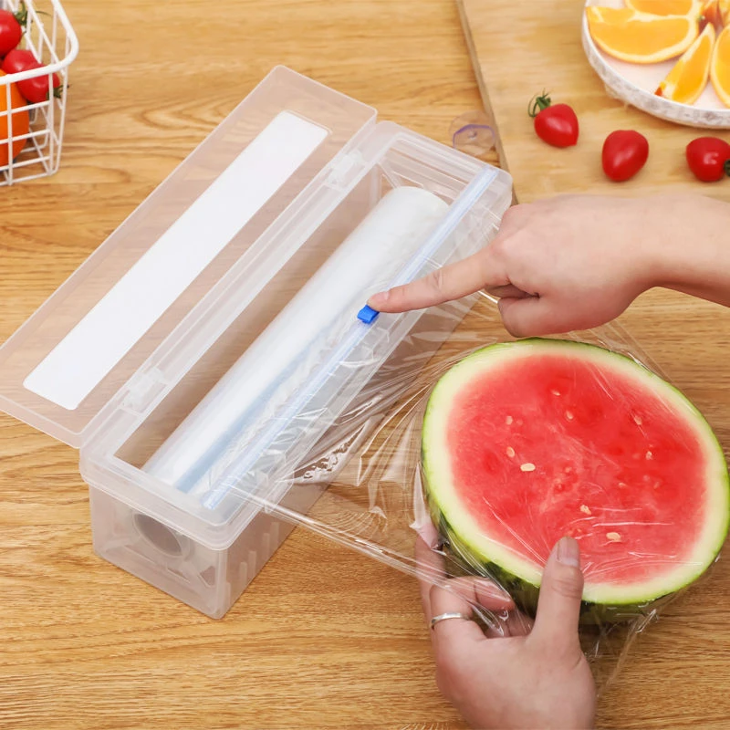 

Kitchen Food PE Cling Film Plastic Cutter Cutting Box Adjustable Cling Film Cutter Preservation Foil Storage Box