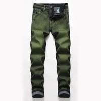 jeans denim men new green stretch plus size casual straight fashion brand classic high quality pants