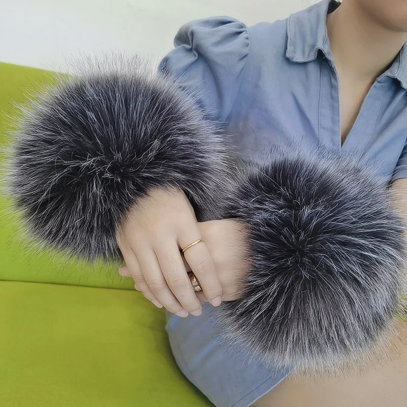 Thicken Women Winter Warm Wrist Arms Gloves Fox Faux Fur Bracelet Cuff Wristband Plush Elastic Oversleeve Arm Warmmer Xmas