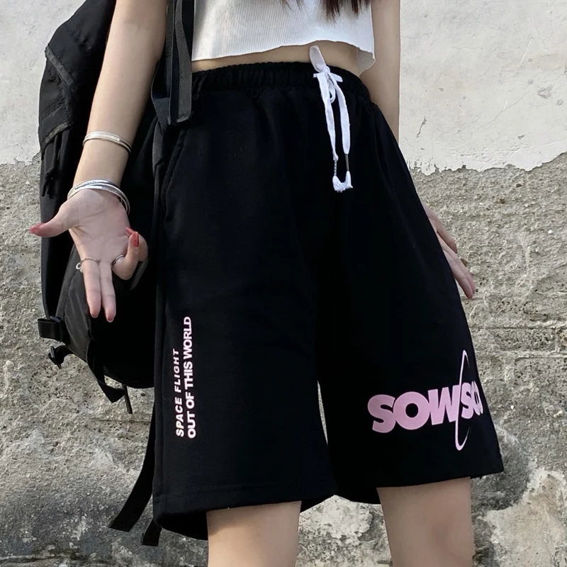 

Shorts Women Summer Loose Letter Print BF Wide-leg Knee-length Harajuku Casual Simple Ins Trendy All-match Students Chic