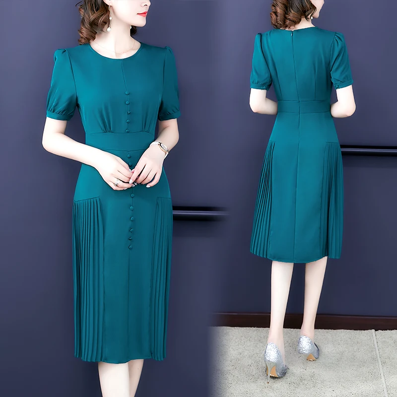 Платье Eleagnt женское однотонное на пуговицах официальное плиссированное платье