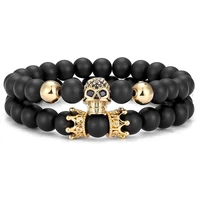 2021 fashion new men elastic bracelet sets skull disco ball charm 8mm stone bead couple bracelet for men punk jewelry gift