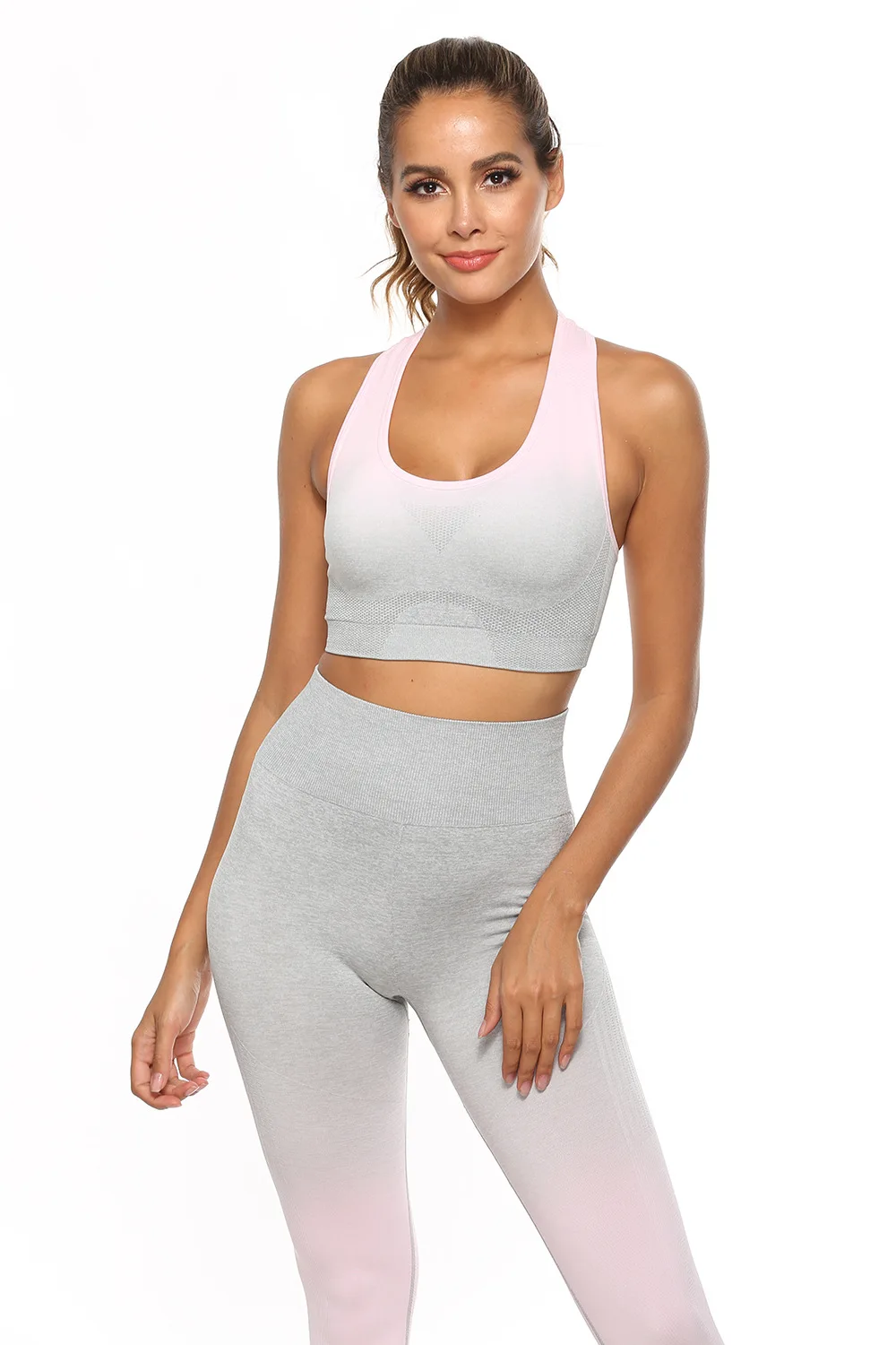2 шт. Омбре бесшовный Набор для йоги тренировки бега фитнеса женщин высокая талия