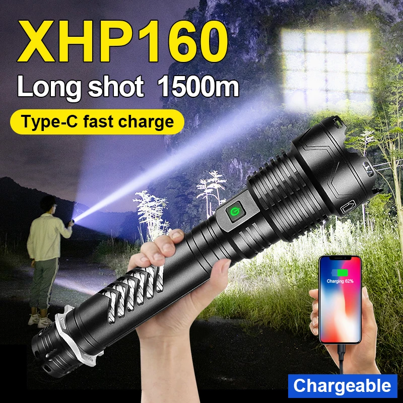 저렴한 50000LM LED XHP160 강력한 손전등 USB 충전 18650 플래시 라이트 전술 줌 방수 캠프 랜턴 사냥 낚시 토치