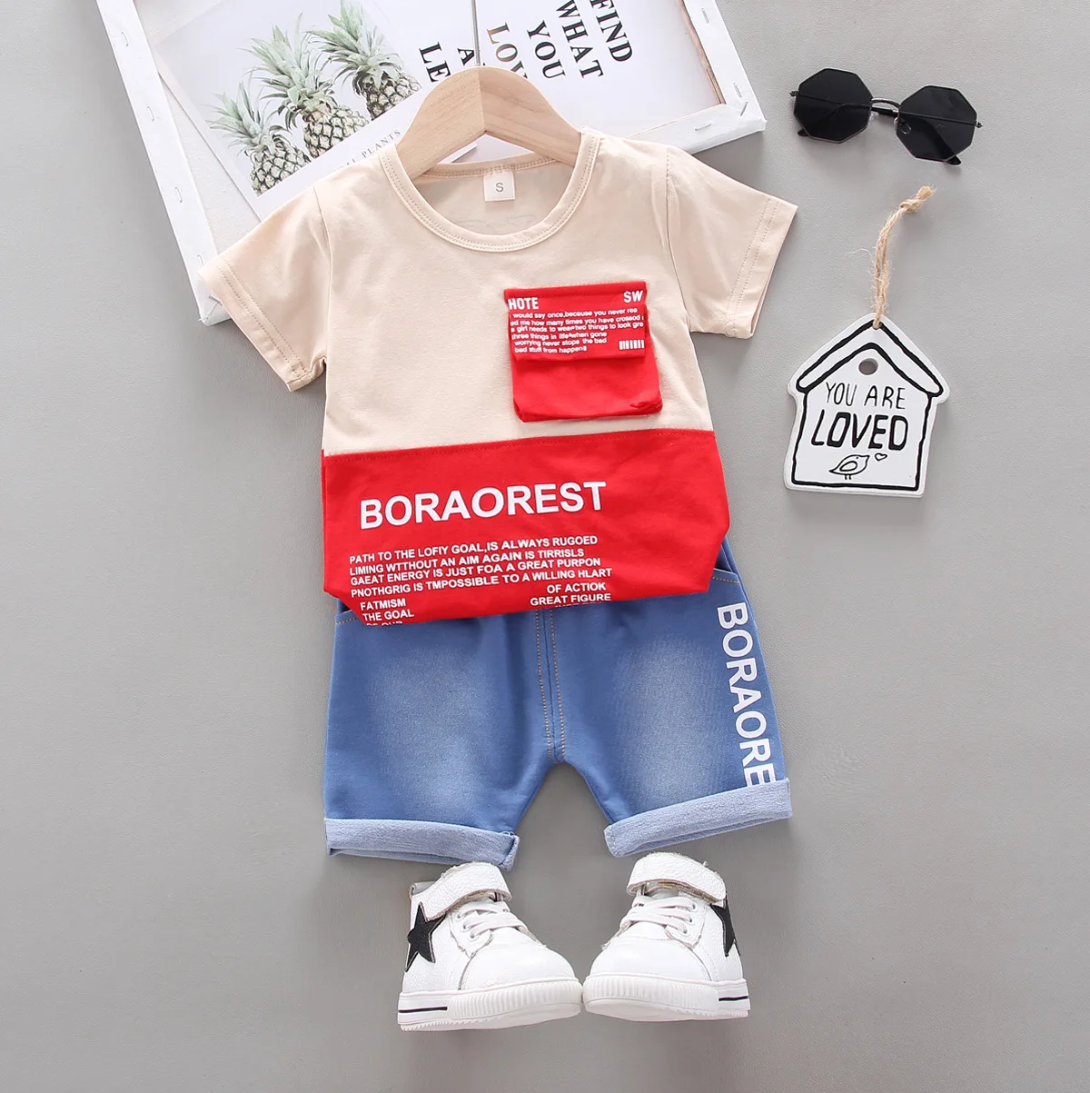 

Baby Boy Clothes Cotton Two-piece Baby Clothing Set Fashion Cartoon Letter Printing Casual Sports Top+Shorts Outfit Suit
