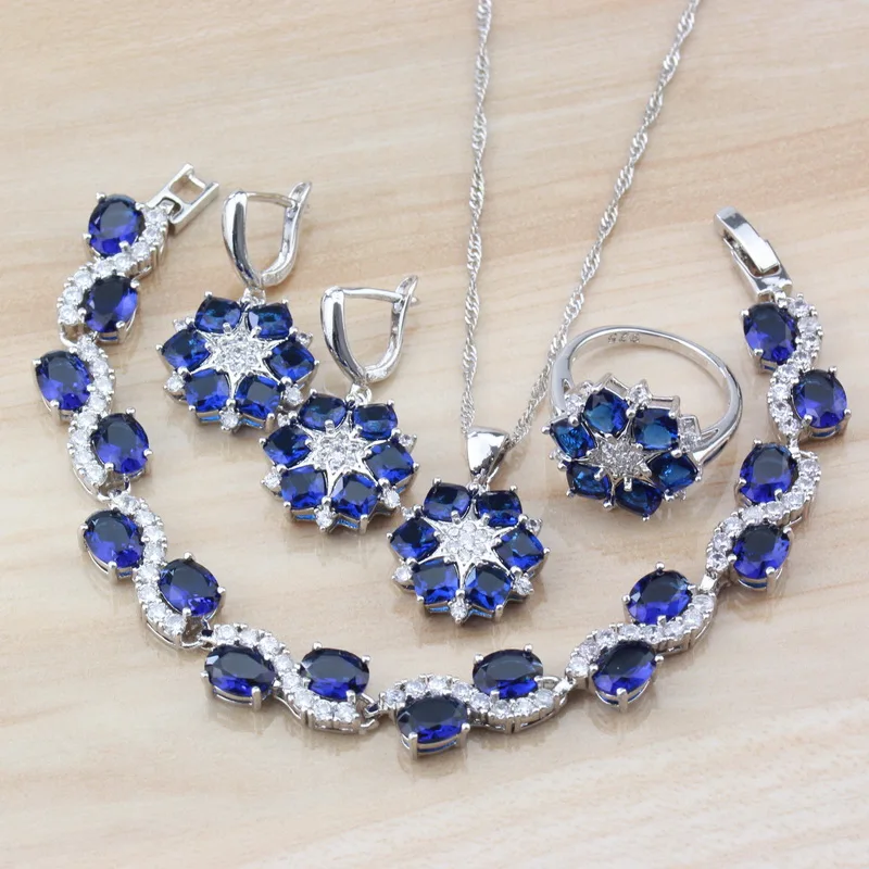 Так изысканный натуральный камень CZ синий ювелирные наборы серебряного цвета