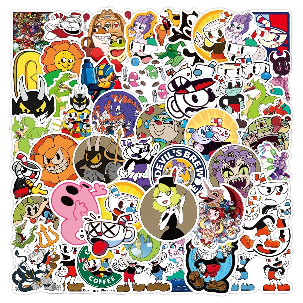 50 шт./компл. наклейки Cuphead Mugman приключения водонепроницаемые Съемные Наклейки на