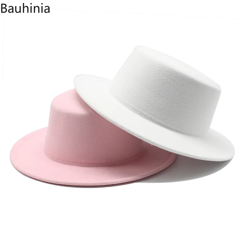 Женская фетровая шляпа Bauhinia с плоским верхом из искусственной шерсти широкими