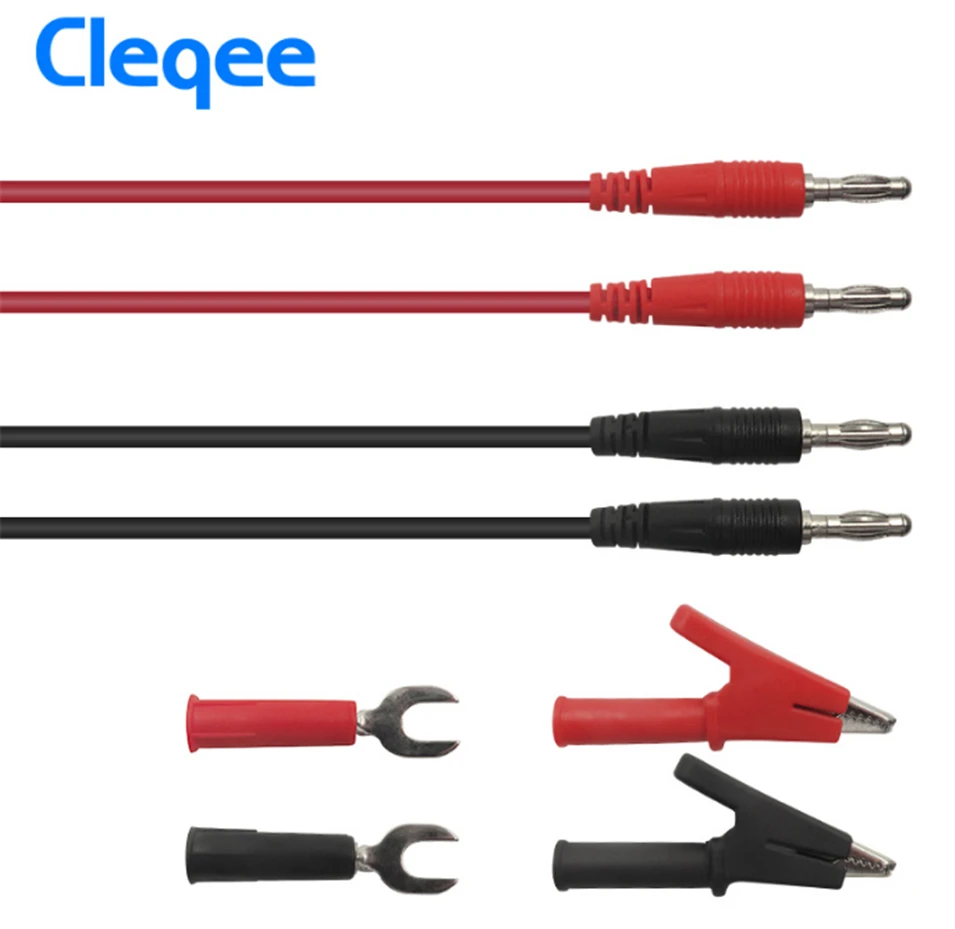 

Cleqee P1041B 6-in-1 1M 4mm Banana to Banana Plug Test Lead kits Alligator Clip Clamps to 6mm U-type Plug Regulated power supply