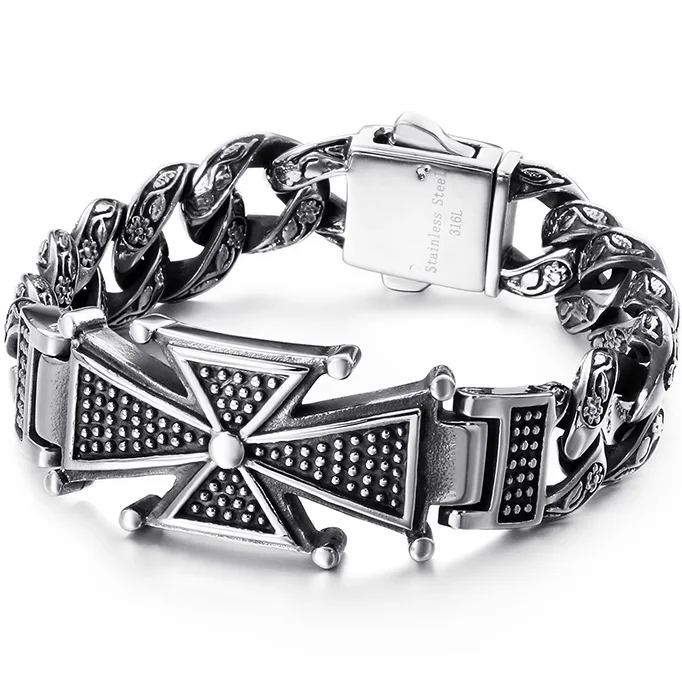 Style 1 Винтажный крест из нержавеющей стали, мужской браслет, застежка омаров, Мужские Цепочка, ID браслеты металлические браслеты подарки лучшим друзьям для него - Окраска металла: Style 1