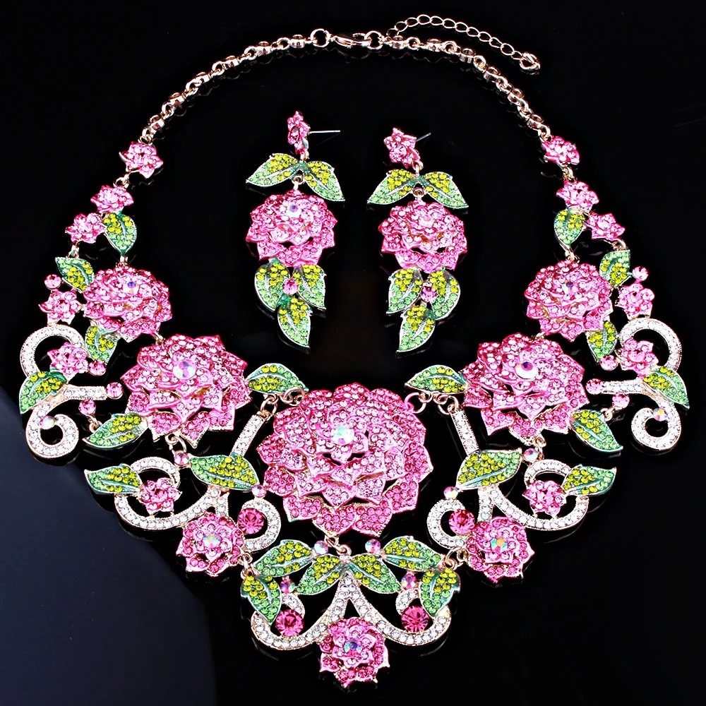 Ожерелье и серьги с 3D цветами ручная роспись|necklace earring set|earrings setfashion earrings set |