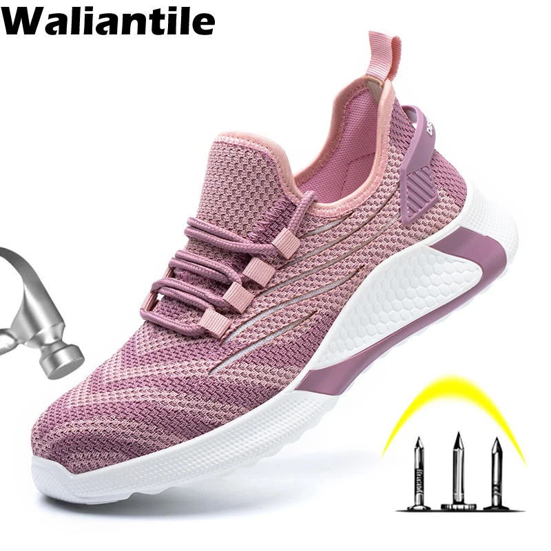 

Waliantile Women Female Safety Work Shoes Breathable Working Boots Anti-smashing Steel Toe Cap Super Light Indestructible Shoes