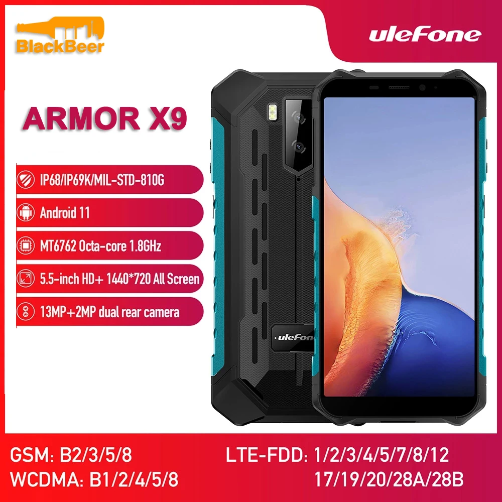 Ulefone Armor X9 X9 Pro Android 11 Smartphone IP68/IP69K Waterproof Rugged Mobile Phone Helio A25 5.5 Inch Cellphone 5000mAh NFC