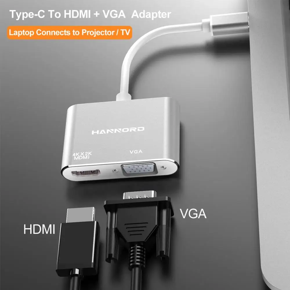 Hannord Тип C концентратор USB к HDMI 4K VGA адаптер 3 1 видеоконвертеры для Macbook Pro Samsung Galaxy
