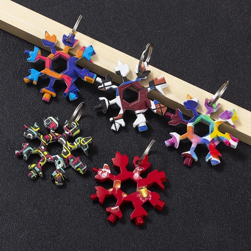 

1pcs Portable Wrench 18 in 1 Multi-tool Snowflake Wrench Colorful Spanner Stainless Steel Hand Tools Mini Screwdriver Corkscrew