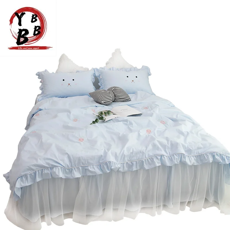 

Embroidered Lace Princess Wedding Luxury Bedding Sets King Queen twin Pure cotton Bed skirt Duvet Cover Pillowcase bedclothes