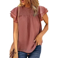 womens summer solid round neck pullover butterfly sleeve lined vest shirt collor with drawstring
