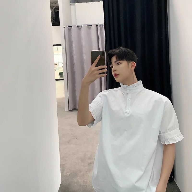 Мужская летняя одежда Свободная Повседневная рубашка с воротником стойкой