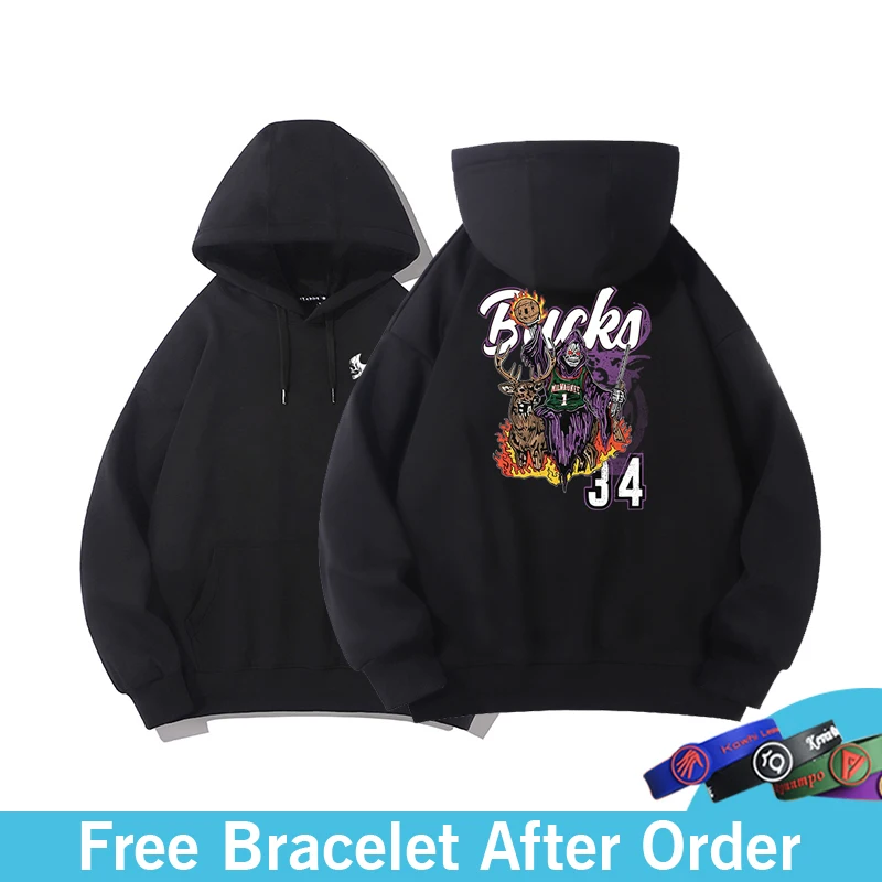 

dpoy2021 original design autumn and winter warmth loose American street style skull hooded hoodies basketball star athlete hood