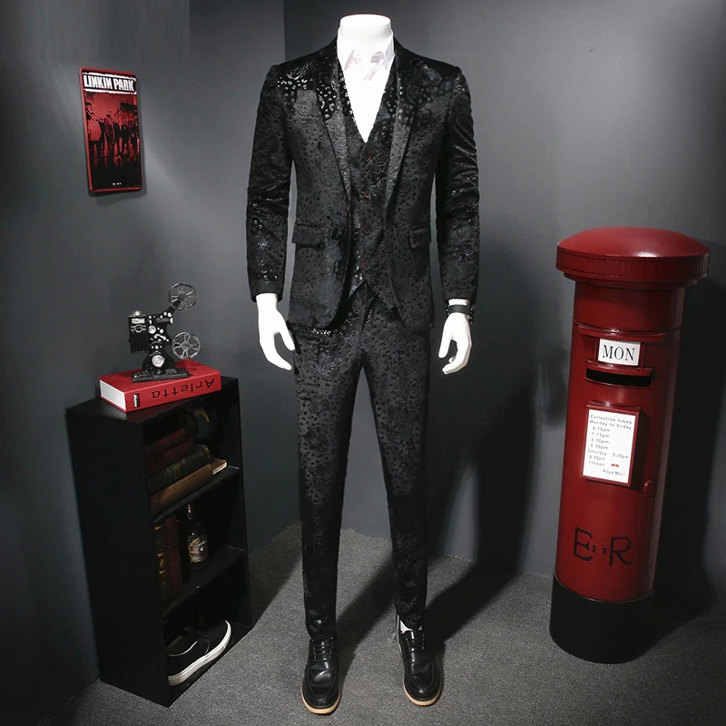 Мужской деловой костюм с леопардовым принтом черный для свадьбы курения