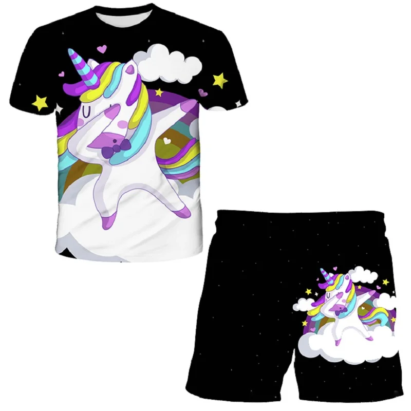 

Kids Shorts Set Unicorn T-Shirts Set for Boys Girls Children 3D Printed Cartoon Tee Suit Summer Child Cute Short Sleeve Sets