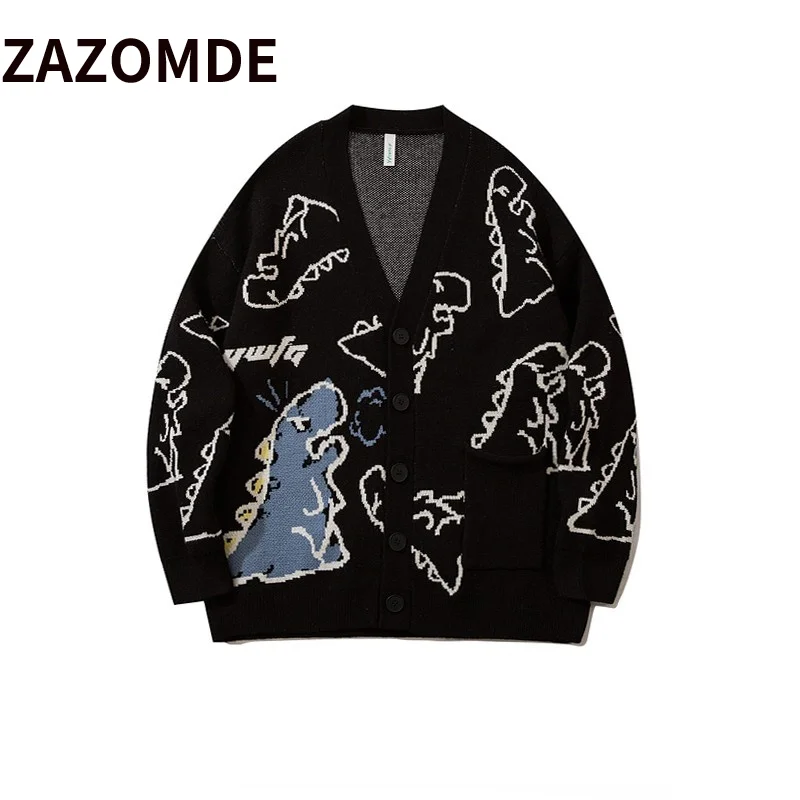 Кардиган ZAZOMDE в стиле Харадзюку С Рисунком динозавра мужской свитер винтажное