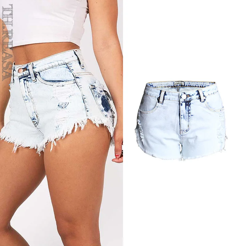 New Trend Ripped Jeans Women's High-waist Light-colored Frayed Washed Frayed Denim Shorts Large Size