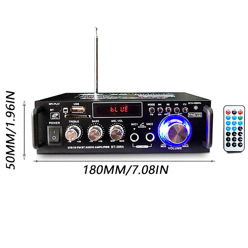 Цифровой Hi-Fi аудио усилитель мощности 12 В/220 В BT-298A 2 канала ЖК-дисплей FM-радио для