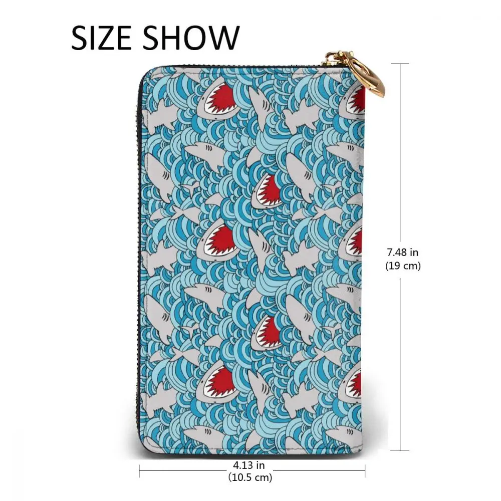 

Shark Attack Waves Long Wallet with Credit Card Slots ID Holder Checkbook Organizer Zipper Coin Purse