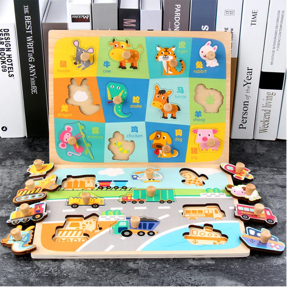 Деревянная 3D головоломка Монтессори высокое качество животное цифровая буква
