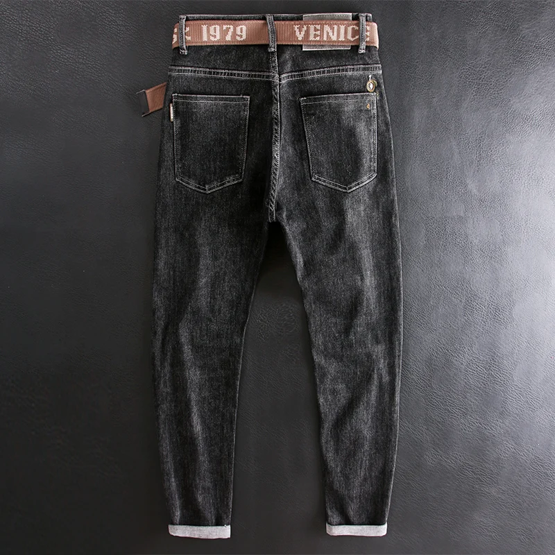 Newly Vintage Fashion Men Jeans Retro Black Gray Elastic Designer Slim Jeans Men Korean Style Casual Stretch Denim Pencil Pants
