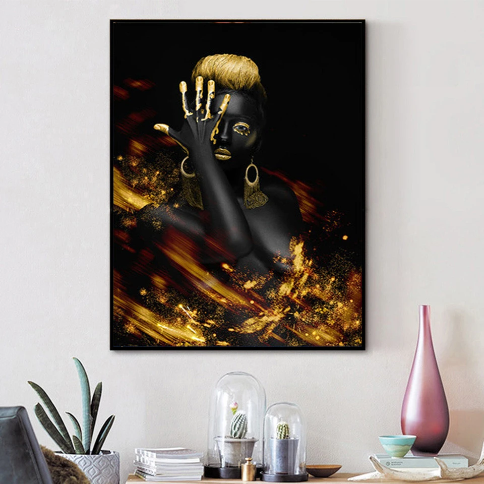 AZQSD DIY Раскраска по номерам Черное золото Африканская женщина акриловая краска