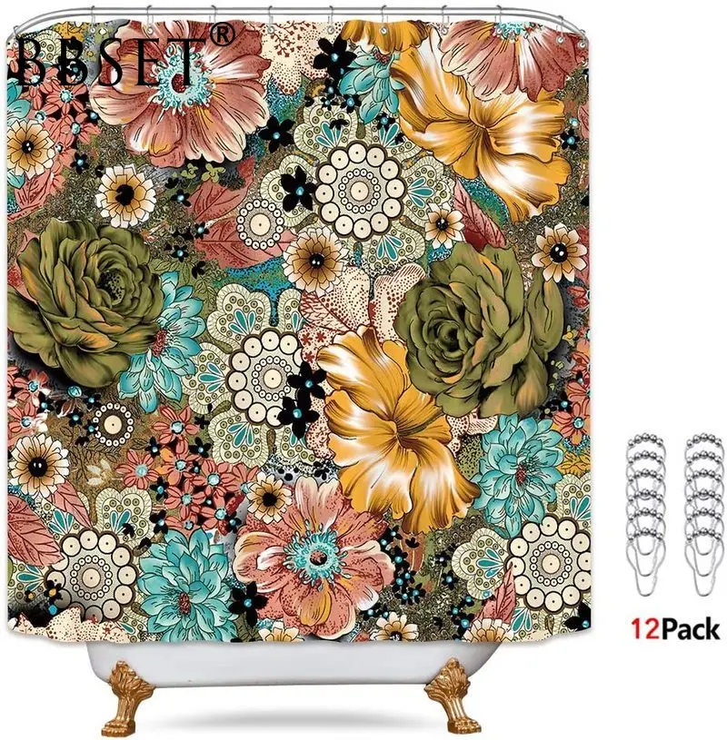 Занавеска для душа в богемном стиле с цветочным узором симпатичные цветные