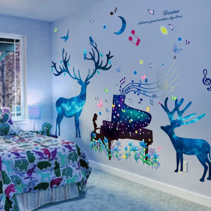 Настенные виниловые наклейки для девочек на пианино сделай сам олени роспись в