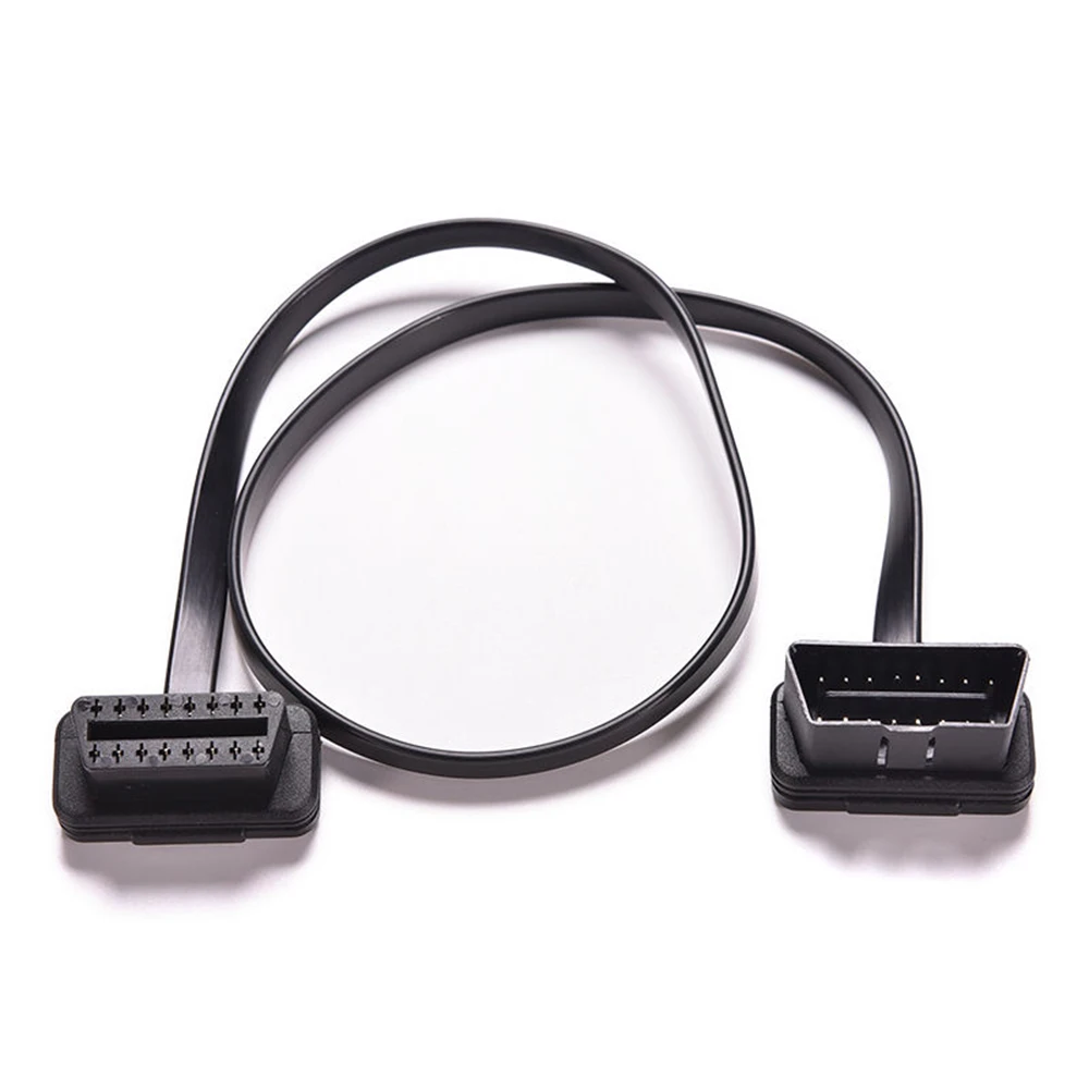 Плоский тонкий как лапша OBDII OBD2 16Pin ELM327 штырь-гнездо удлинитель локтя OBD 2 Адаптер