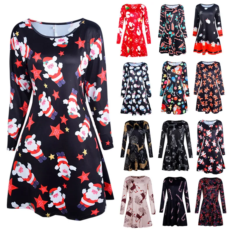 

Женское платье с длинным рукавом junxi WAN, черно-белое платье с круглым вырезом, с длинными рукавами, с длинным подолом в виде рождественвечерн...