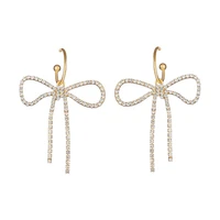 big bowknot rhinestone drop earrings for women geometric long tassel rhinestone earrings statement jewelry